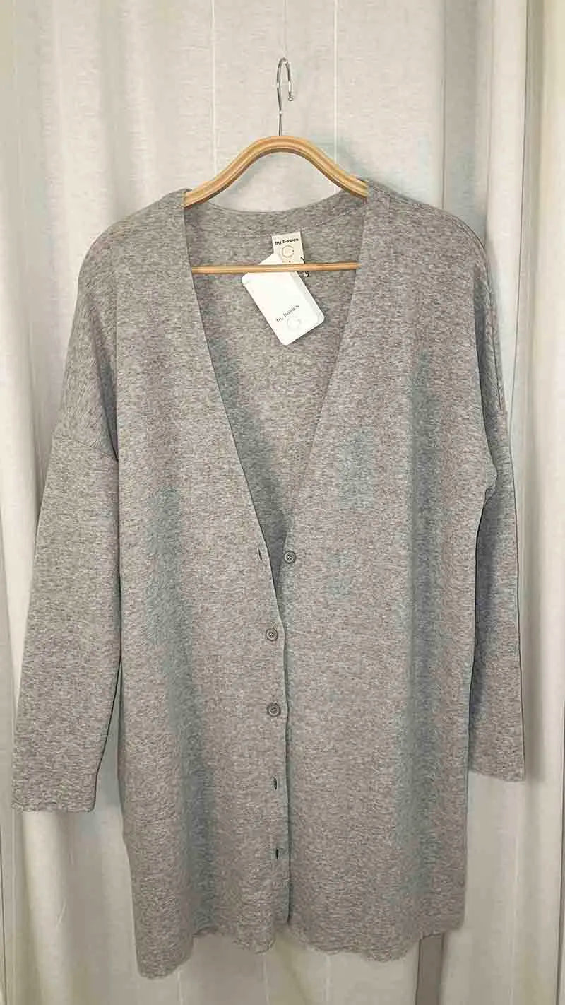 Cardigan Donna Bio lungo bybasics in lana merino con bottoni