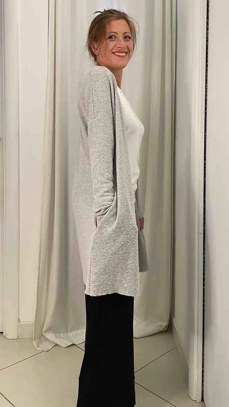 Cardigan Donna Bio lungo bybasics in lana merino con bottoni