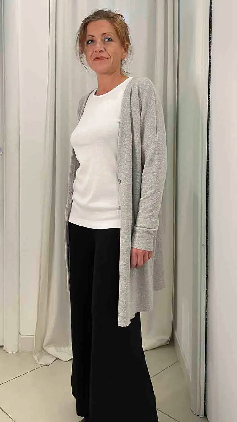 Cardigan Donna Bio lungo bybasics in lana merino con bottoni