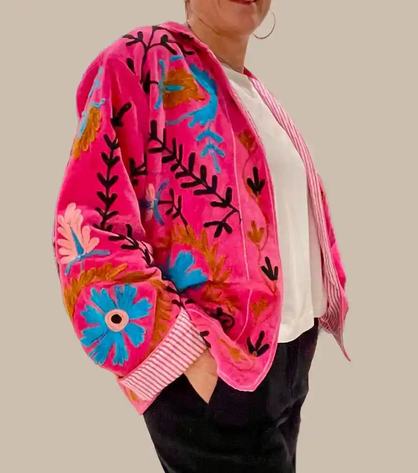 Giacca Donna in velluto con motivo floreale ricamato