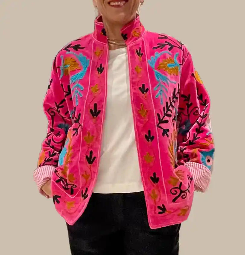 Giacca Donna in velluto con motivo floreale ricamato