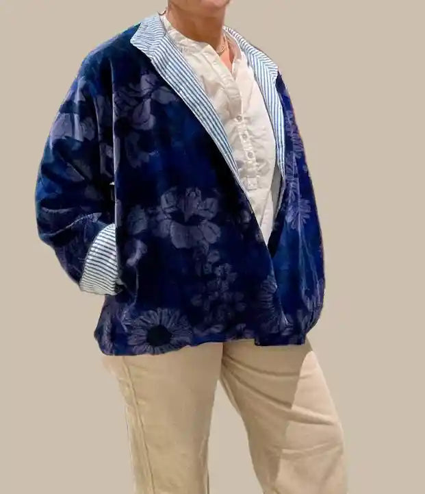 Giacca di velluto stile Suzani con stampa a blocchi