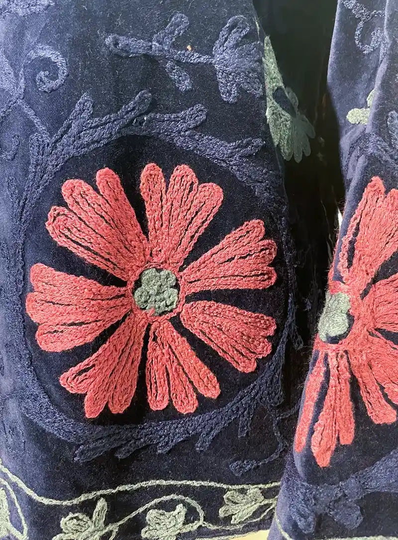 Giacca in velluto ricamato blu notte