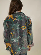 revers a righe giacca velluto stampa esotica donna