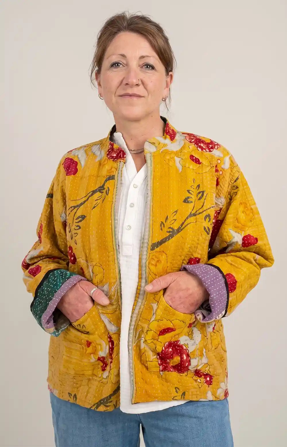 Giacca trapuntata donna leggera in cotone Kantha