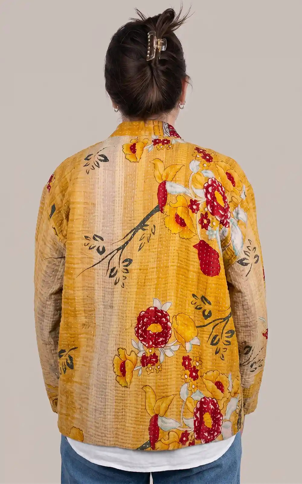 Giacca a Kimono Kantha Ocra