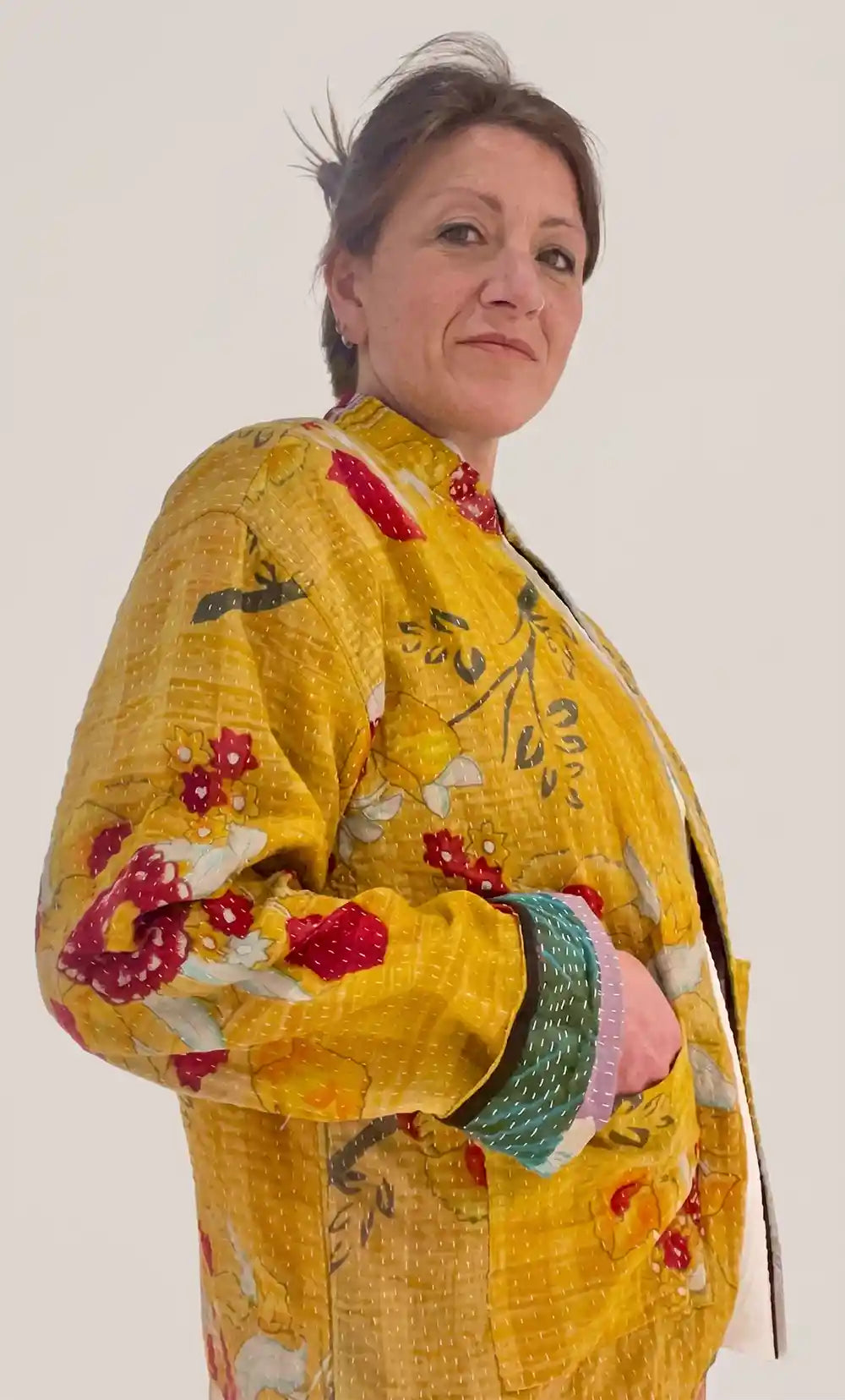 Giacca a Kimono Kantha Ocra