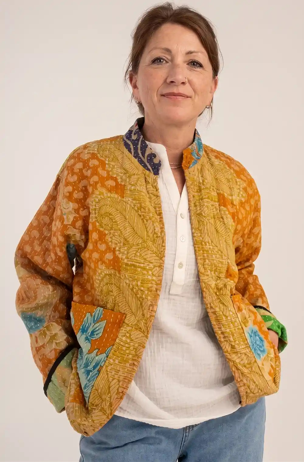 Giacca kantha patchwork arancio 