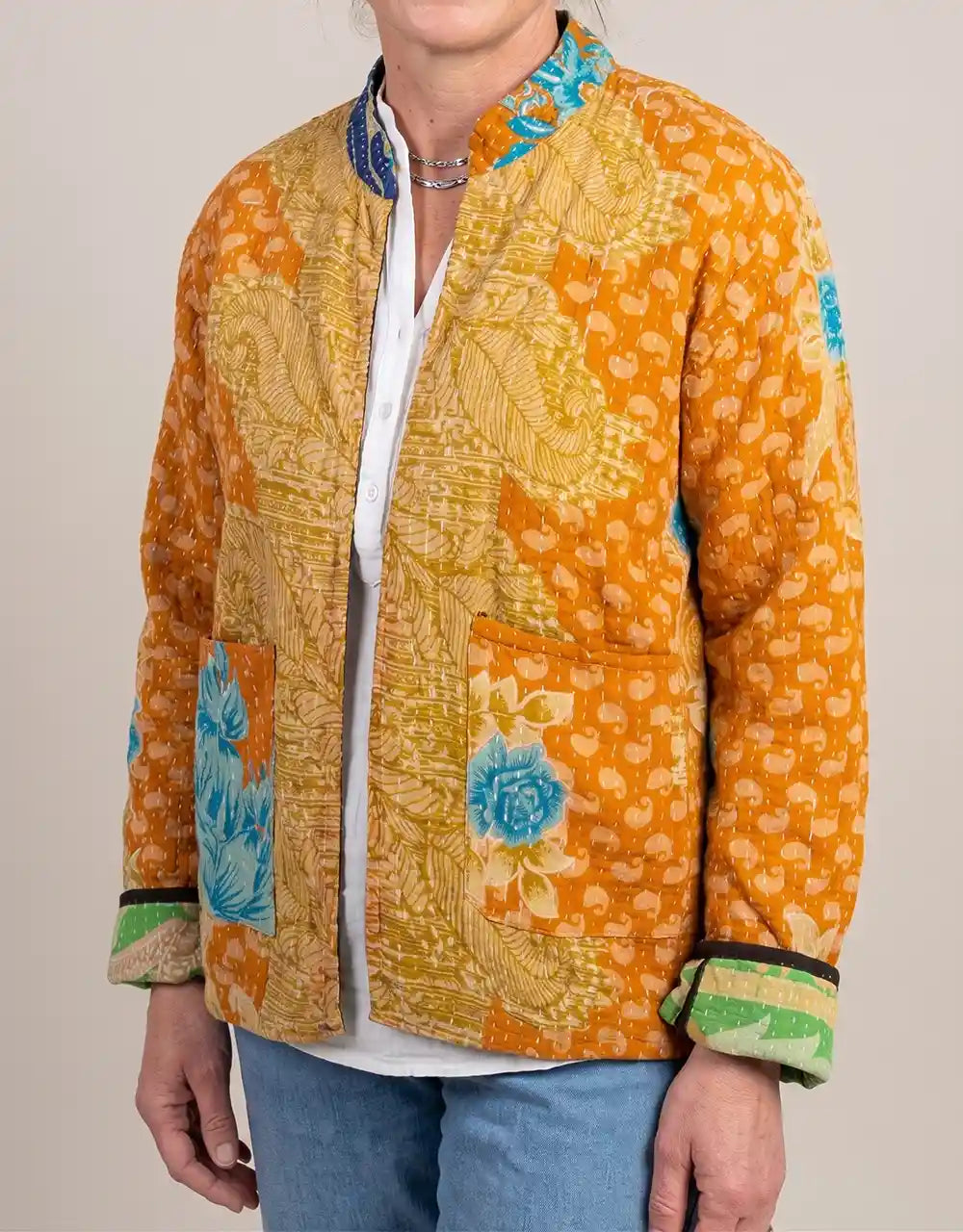 Giacca Kimono stile Kantha Arancione