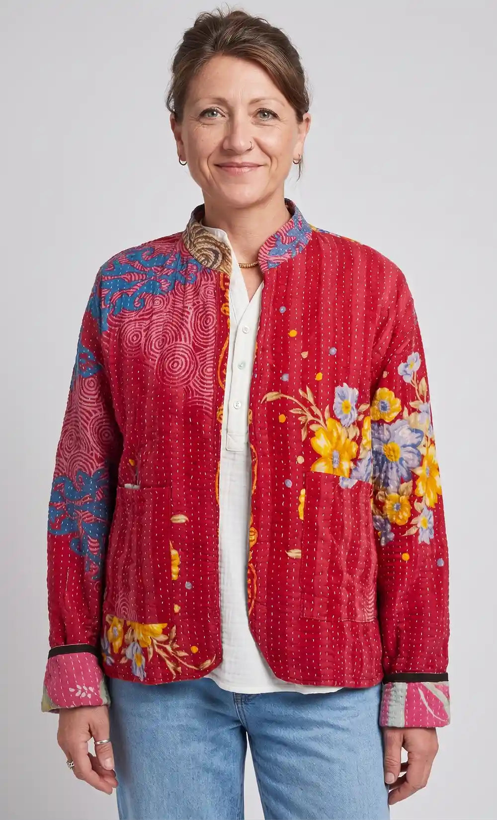 Giacca trapuntata in cotone Kantha
