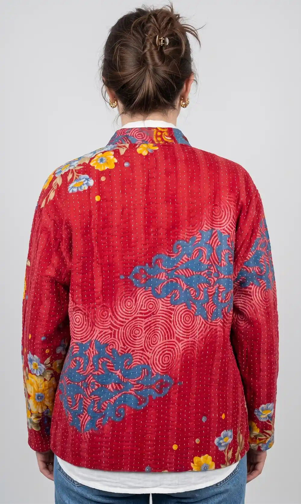 Giacca a Kimono Kantha Rossa
