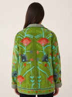retro giacca ricamata velluto verde ricami botanici