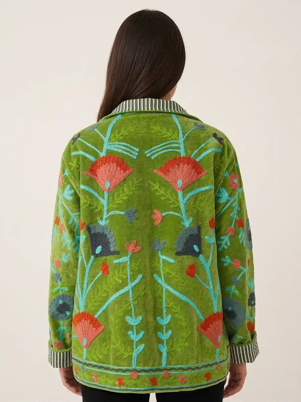 retro giacca ricamata velluto verde ricami botanici