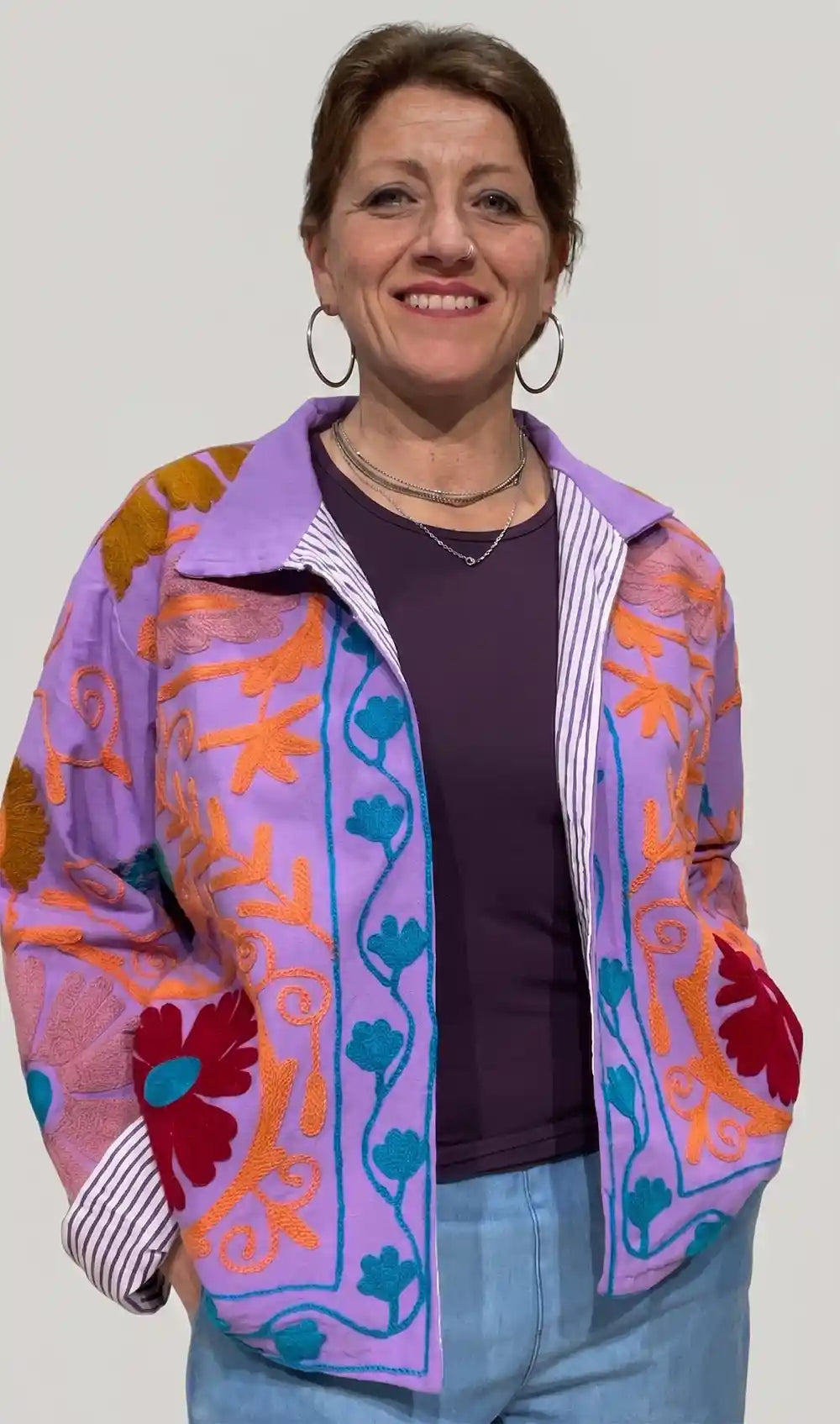 Giacca suzani in cotone lilla