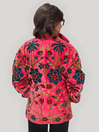 Giacca Donna in Velluto Rosa Ricamata Stile Suzani