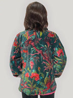 Giacca Donna in Velluto Stampato Verde Scuro a Fantasia Tropicale
