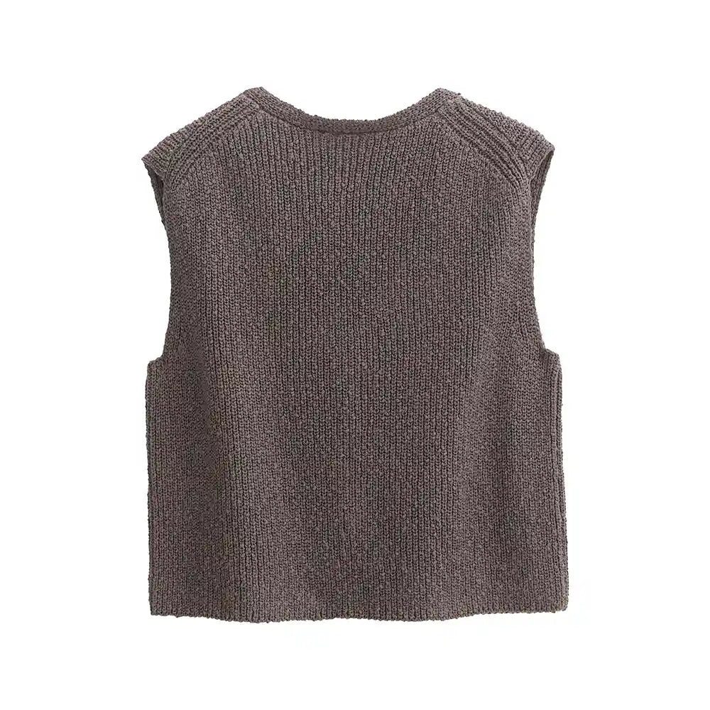 Vest cotone bio grigio donna vista posteriore