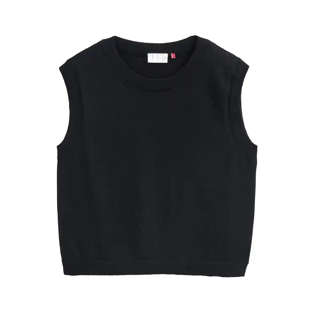 Gilet Girocollo in Pura Lana Merino GOTS – Nero