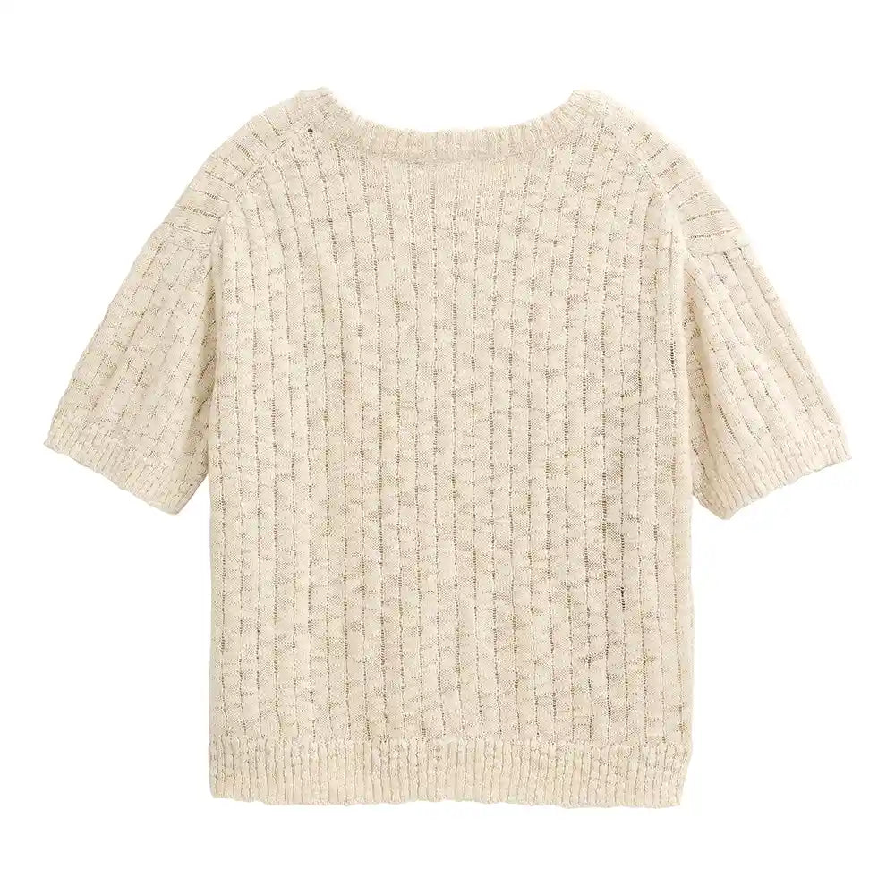 Maglia cotone biologico panna traforata coste vista posteriore