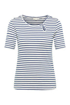 Maglia jersey Tencel righe navy scollo femminile maniche corte frontale
