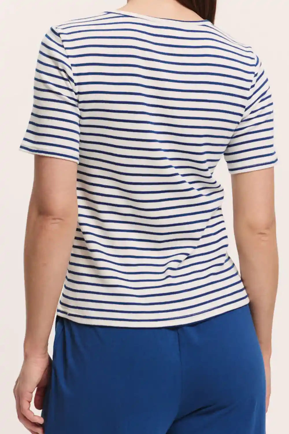 Texture jersey coste Tencel morbido righe navy sostenibile
