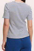 Texture jersey coste Tencel morbido righe navy sostenibile
