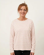 Maglietta donna cotone biologico maniche lunghe righe rosa antico spacchetti