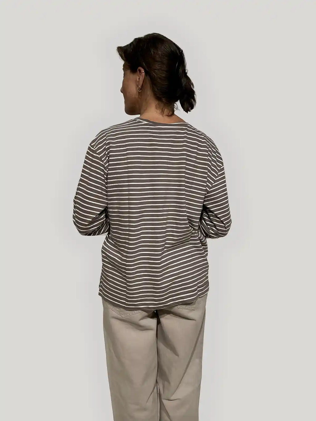 Maglietta Donna a Righe in Cotone Biologico GOTS – Tortora
