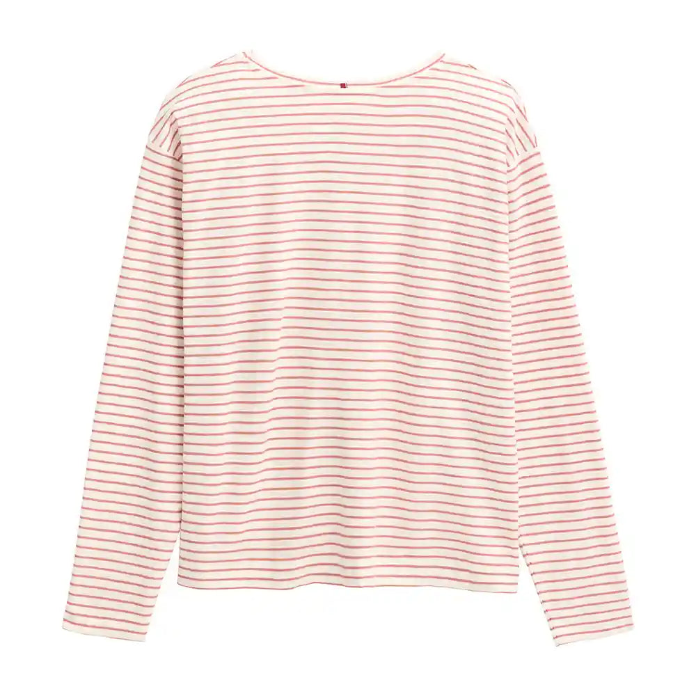 Maglietta cotone organico maniche lunghe righe rosa vista posteriore