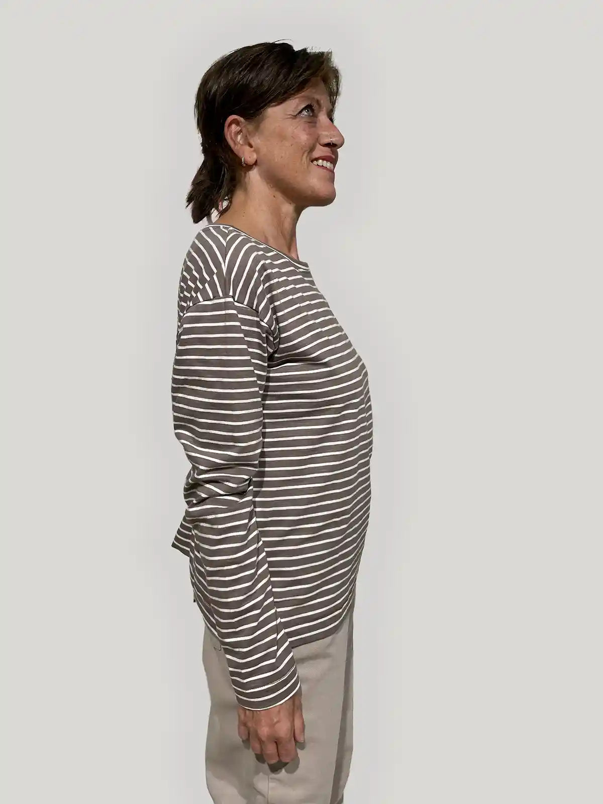 Maglietta Donna a Righe in Cotone Biologico GOTS – Tortora