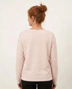 Maglietta donna cotone biologico maniche lunghe righe rosa antico