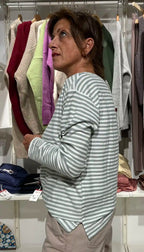Maglietta Cotone Biologico GOTS maniche lunghe a righe verde salvia