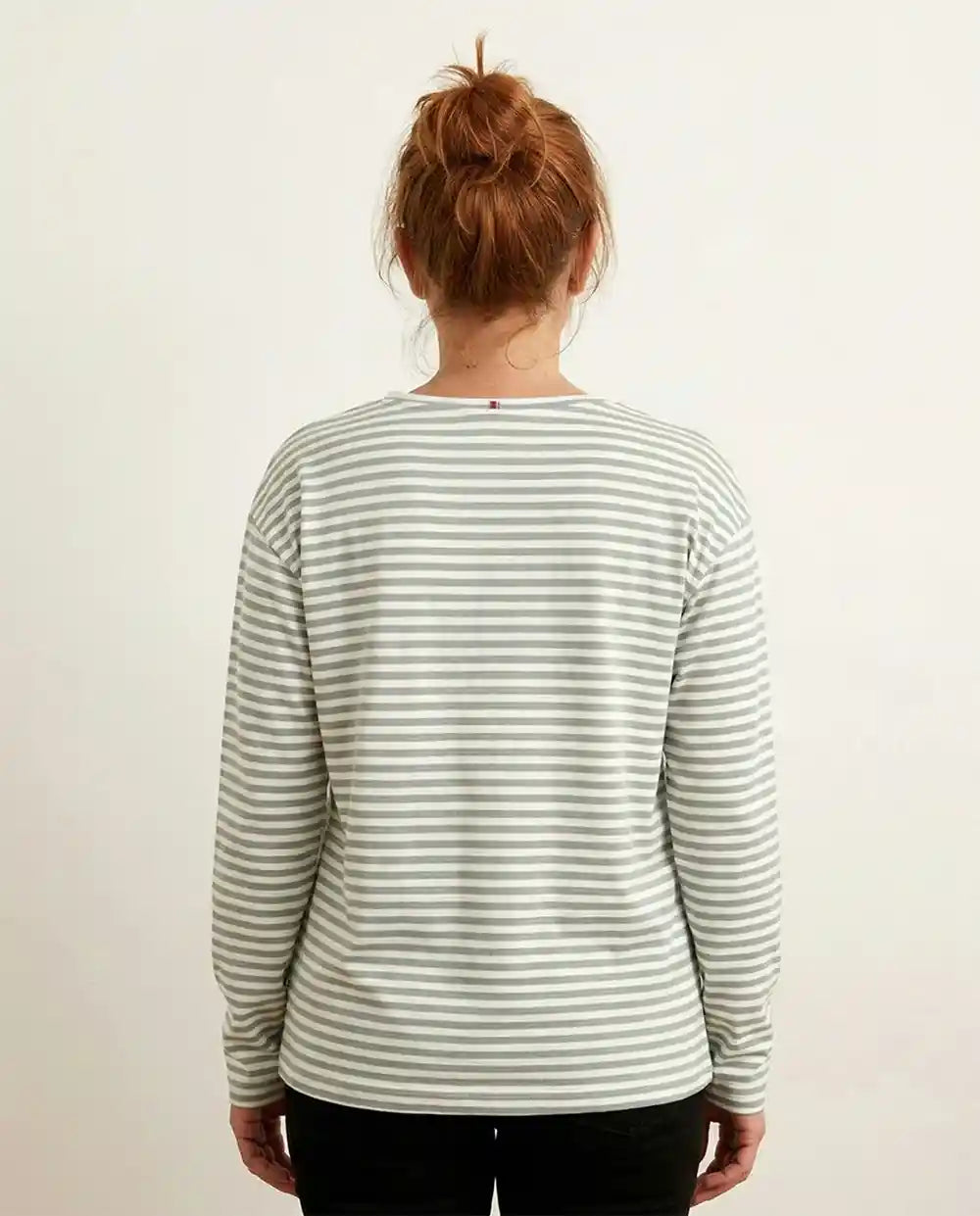 Maglietta donna cotone biologico maniche lunghe righe verde salvia