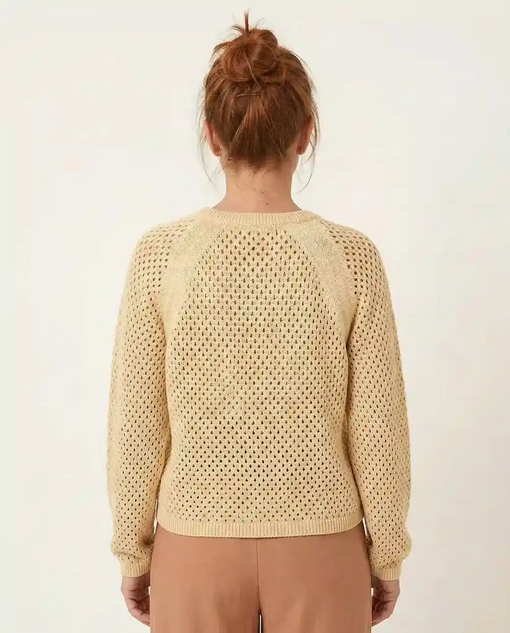 Maglioncino donna cotone biologico traforato giallo paglierino