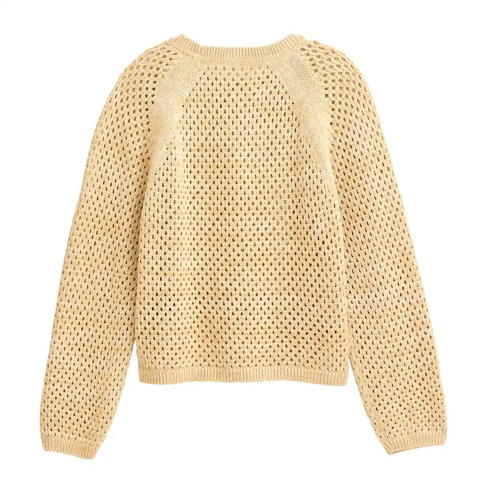 Maglioncino cotone biologico traforato giallo vista posteriore