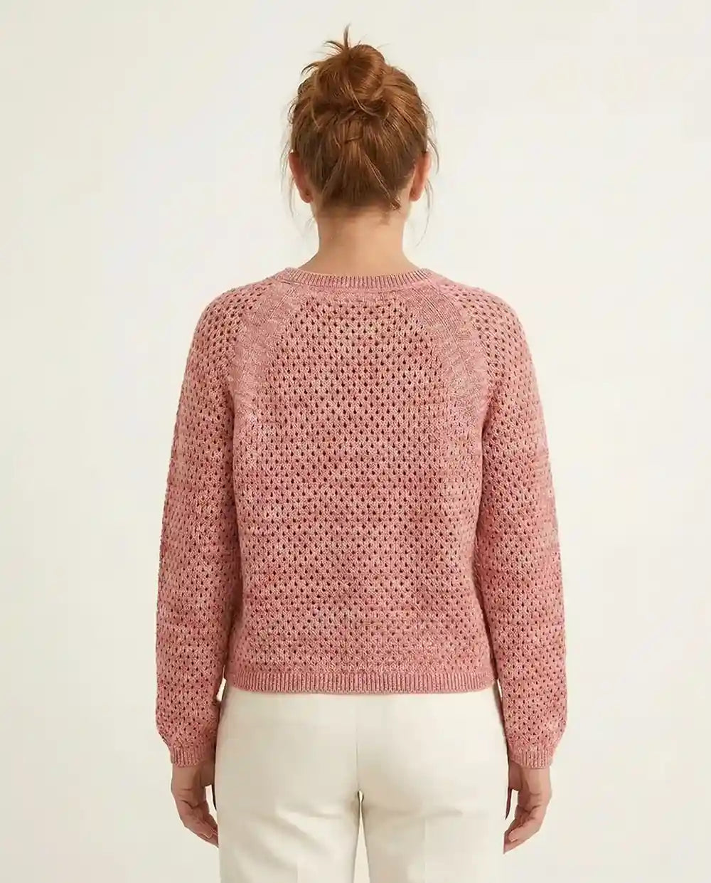 Maglioncino donna cotone biologico traforato rosa antico