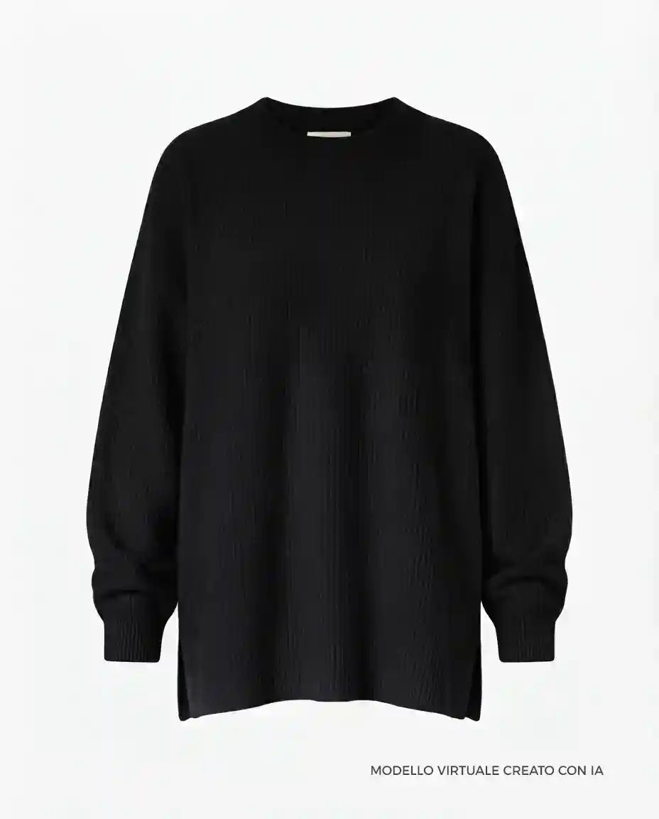 Maxipull in Cashmere Rigenerato - Nero