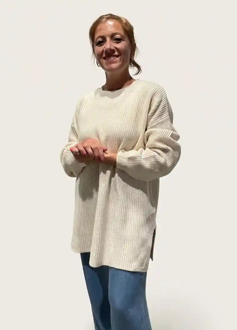 Maxipull in Cashmere Rigenerato - Panna