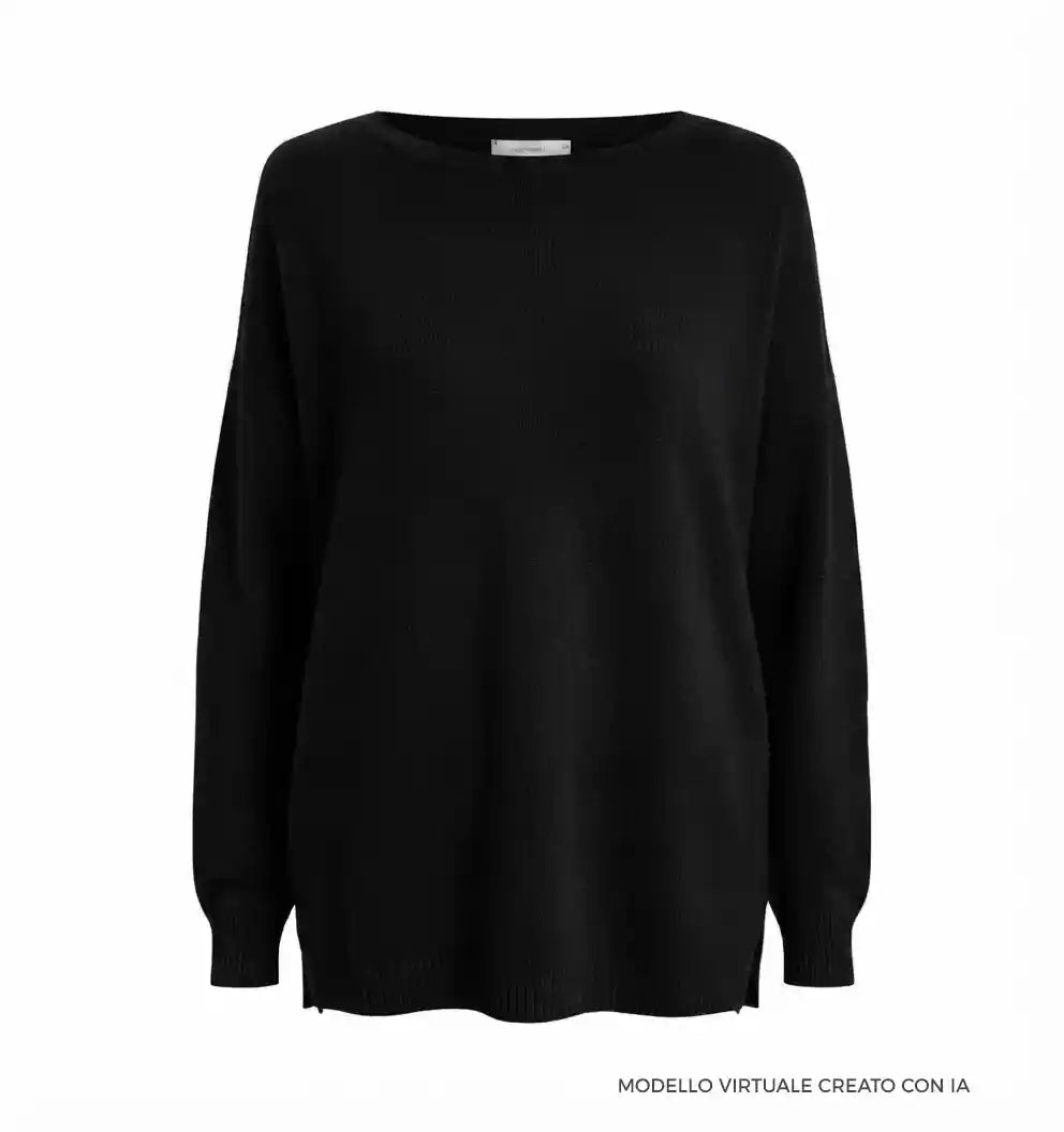 Maglione Scollo Barchetta in Cashmere Rigenerato - Nero