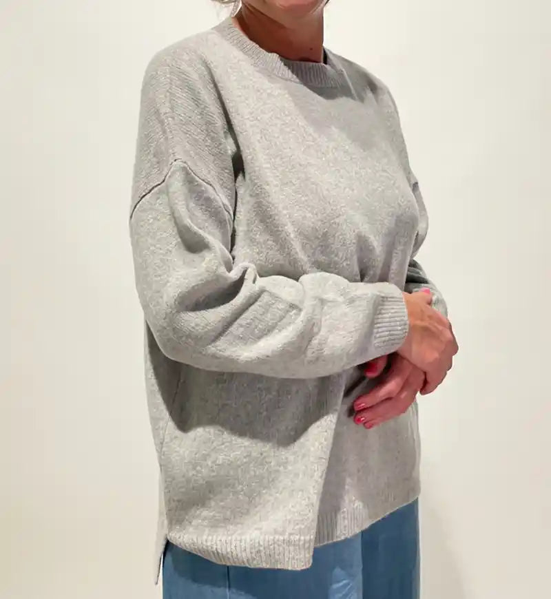 Maglione Donna Girocollo in Cashmere Rigenerato – Grigio Perla