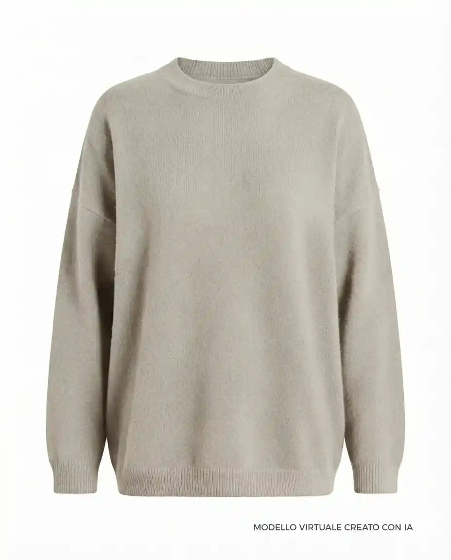 Maglione Oversize Girocollo in Cashmere Rigenerato - Bianco Panna