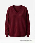 Maglione Oversize Scollo a V in Cashmere Rigenerato - Bordeaux