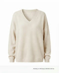 Maglione cashmere rigenerato panna scollo a V oversize