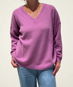 Maglione Oversize Scollo a V in Cashmere Rigenerato - Malva