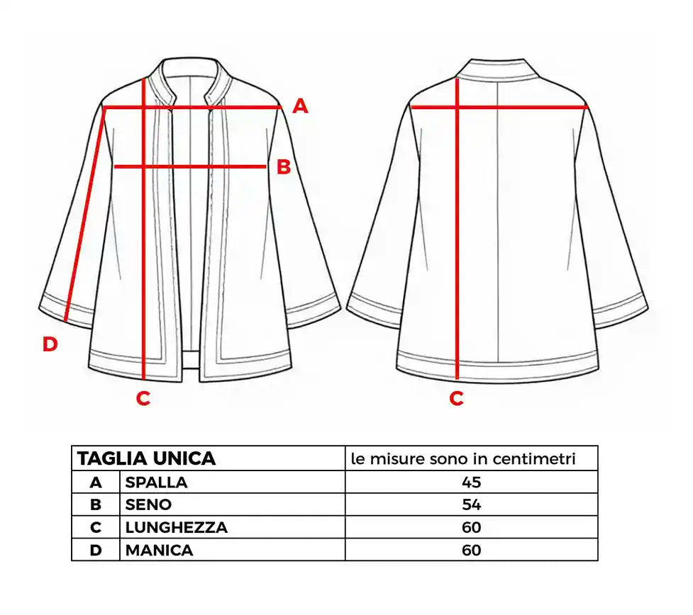 Giacca a Kimono cuciture Kantha Rossa