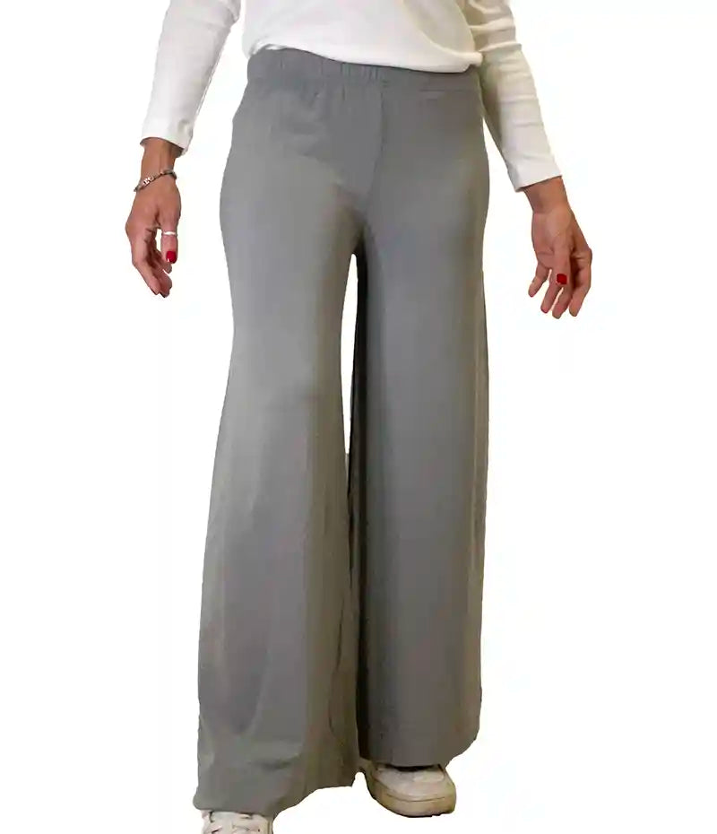 Pantaloni donna 7/8 in viscosa di bamboo grigio perla a gamba larga