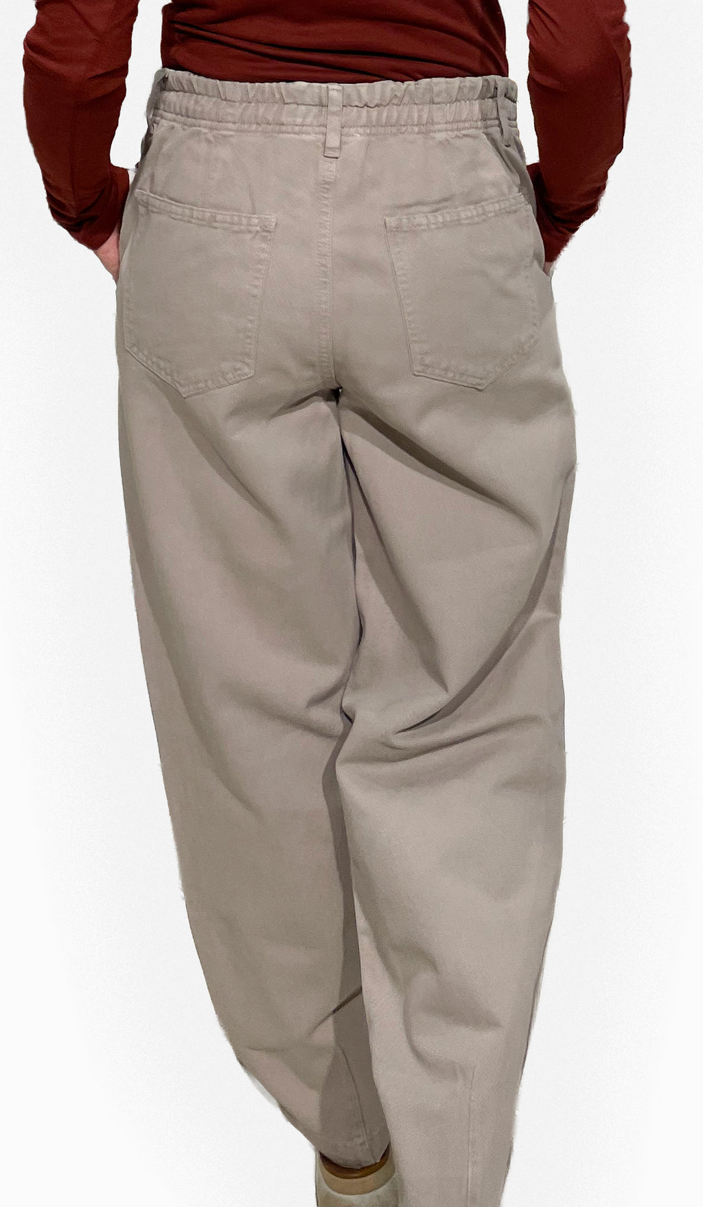 Retro pantaloni barrel donna in cotone biologico GOTS con elastico in vita e tasche
