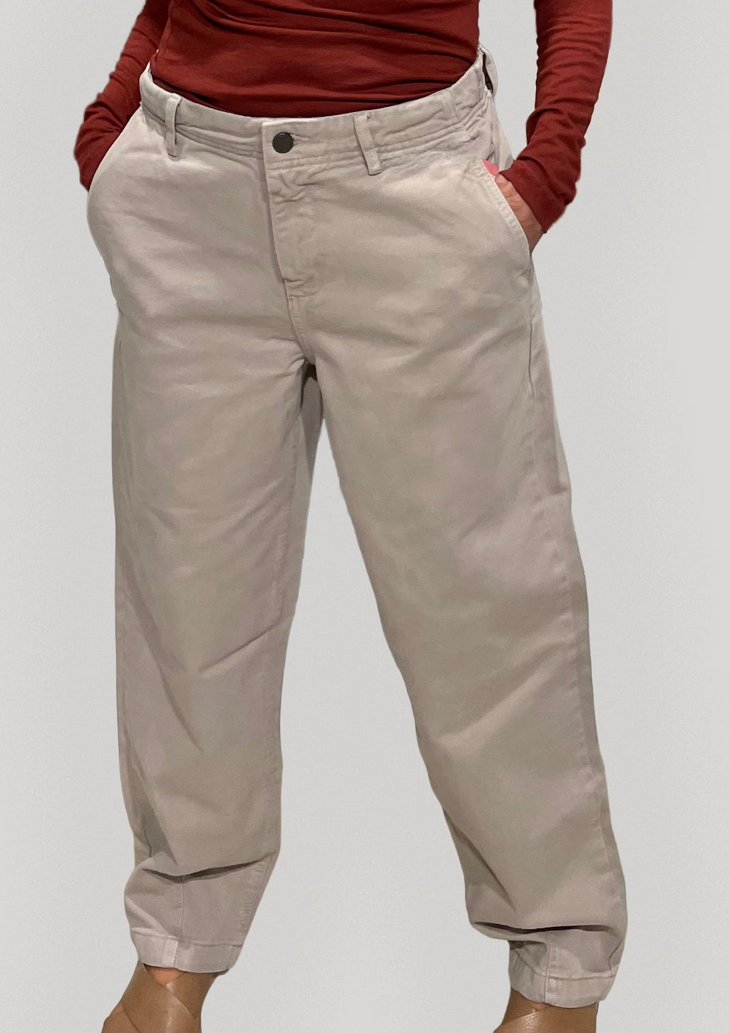 Pantaloni barrel donna beige in cotone biologico GOTS