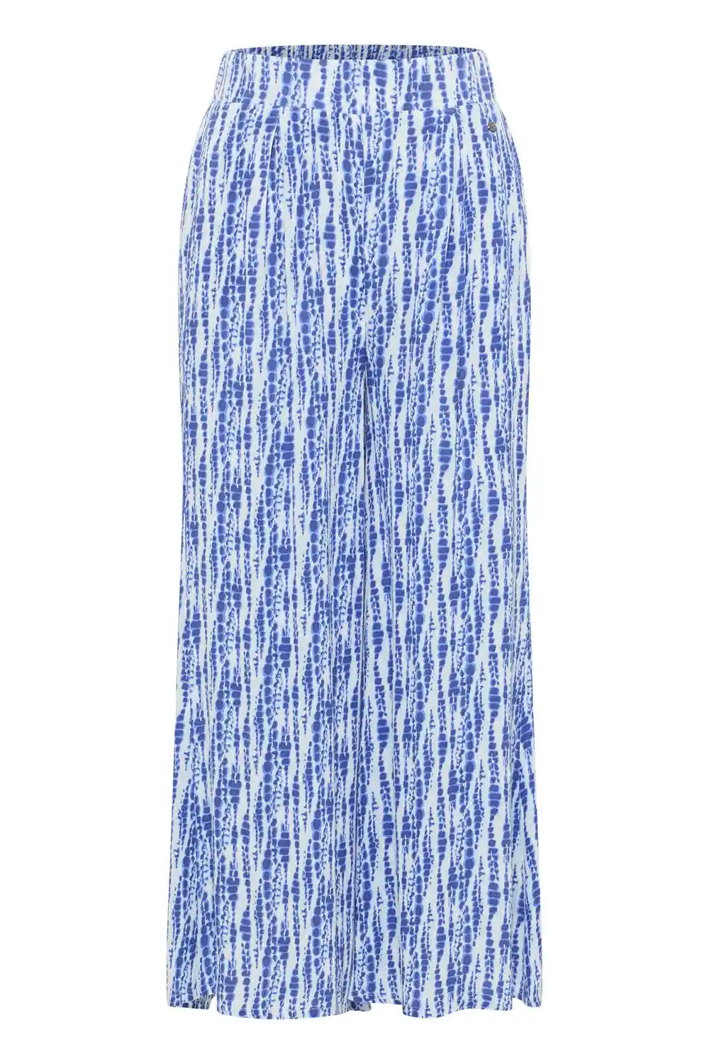 Pantalone culotte viscosa EcoVero batik blu gamba larga frontale sostenibile
