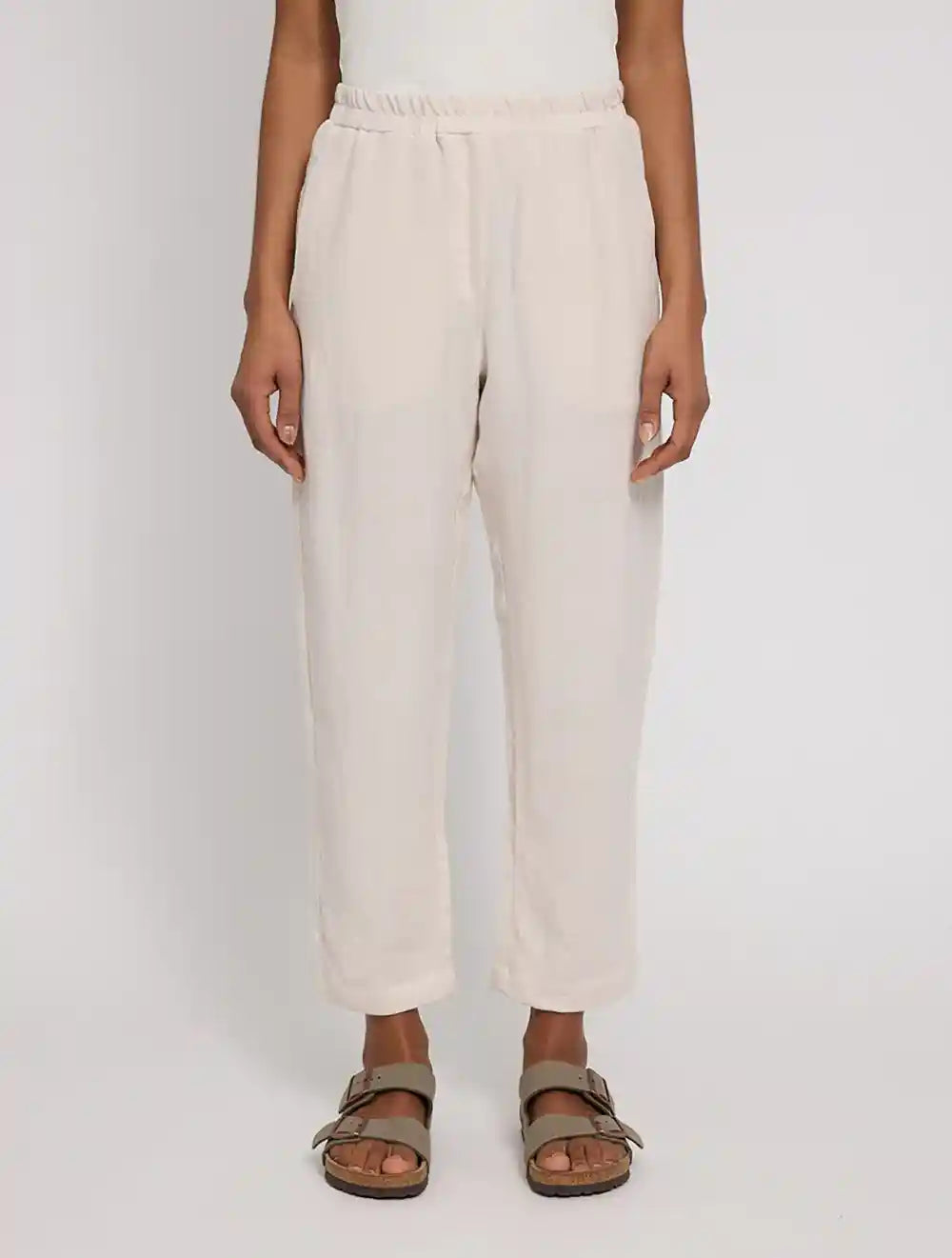 Pantalone donna gamba dritta lino naturale sabbia